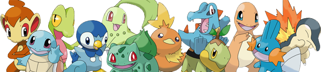 Artwork showing the Kanto, Johto, Hoenn and Sinnoh starter Pokémon. Artwork by Forest Grovyle.