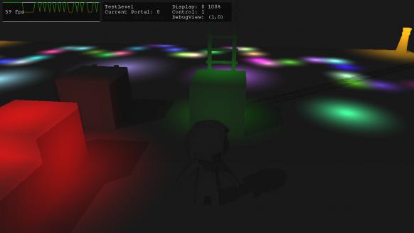 7 ShadowMapping : Another Test level, testing the lighting engine by rendering 500 dynamic lights. The lag you see on the FPS graph is from the screen