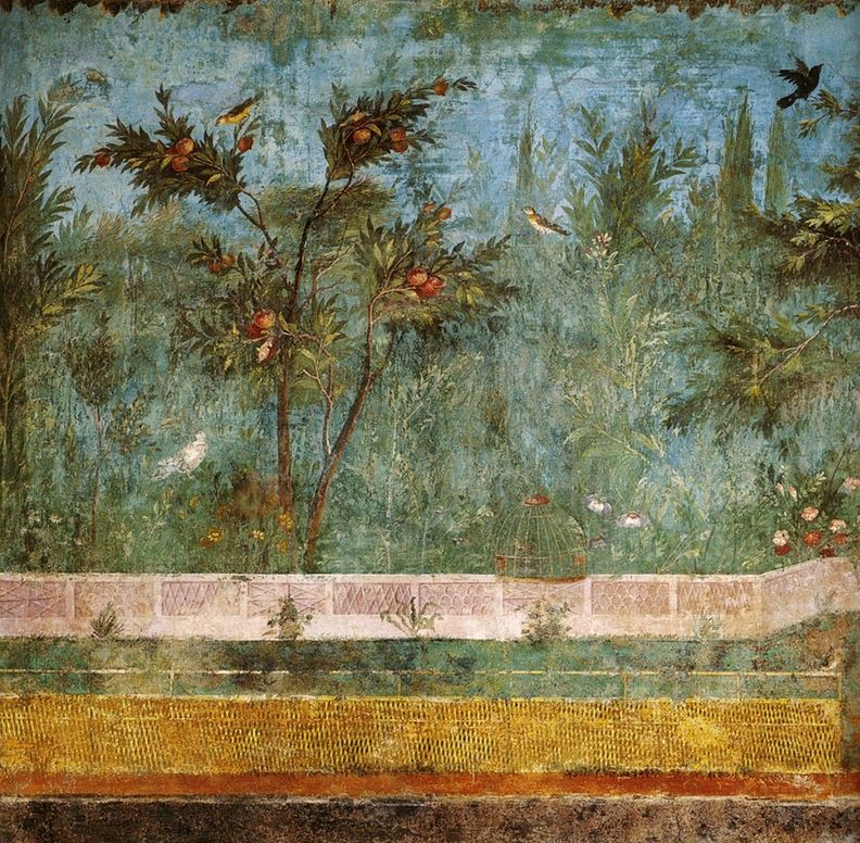800px Villa di livia, affreschi di giardino, parete corta meridionale 01~2