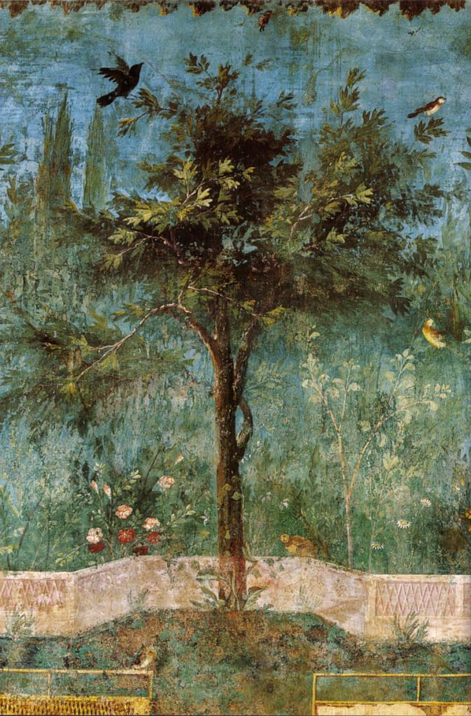 800px Villa di livia, affreschi di giardino, parete corta meridionale, pianta con uccelli