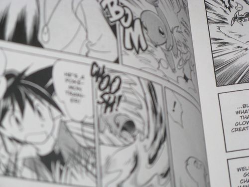 A picture I took of a page from my only Pokemon Adventures comic, Desperado Pikachu. Recognize it? It's my avatar! You can find the full-size version 