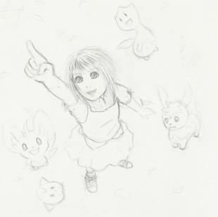 A quick sketch I did a while back. Angelika with a shiny Cleffa named Etoila, a Deerling named Hanabi, a Mincinno and a Togetic.