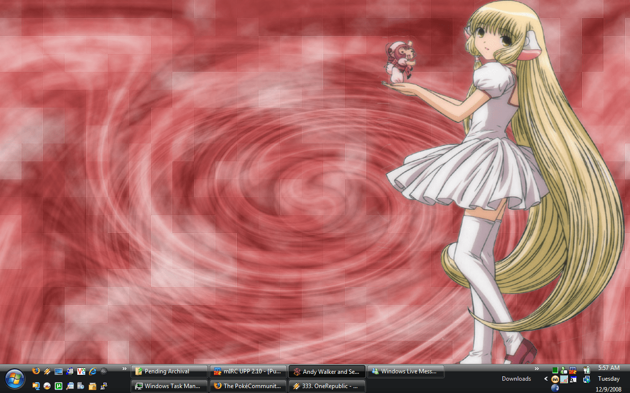 A screenshot of my Desktop. Yes, that's Chi. :3
Yes, I'm a Chobits fan <3