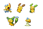 All the colours are from either Celebi's or Raichu's colour pallette. I love Celebi's green and Raichu's yellowish orange, so I made these.