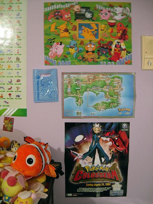 Another poster, a bag from the Pokémon Centre in Japan, a map of Kanto, and a Colosseum promo poster. 8D;