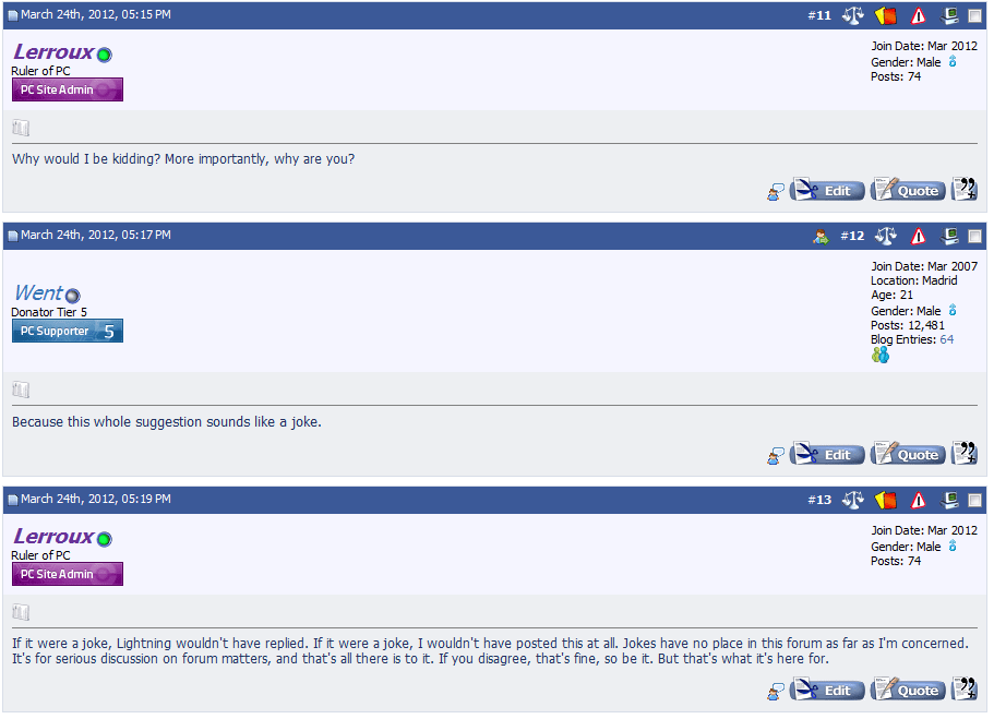 April Fools 2012 - fake lounge, Went arguing with Lerroux