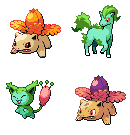 Bulbasaur imitating Ponyta and Skitty, Ponyta and Skitty imitating Bulbasaur.