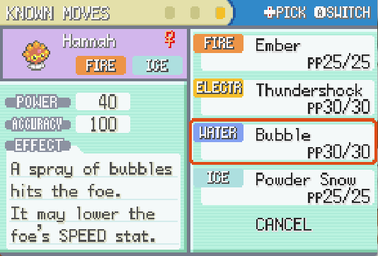 Castform has been given a huge makeover here. It is now Fire/Ice. It has the ability drought and is always the Fire-Type form. (Because when i updated