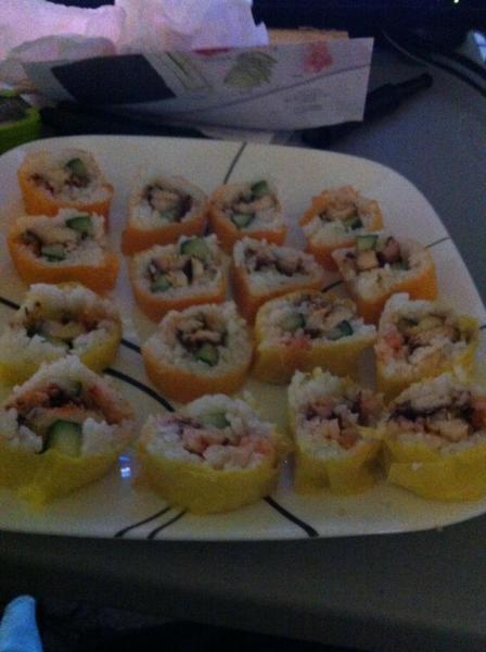 Chicken Sushi ( yes the chicken is cooked)