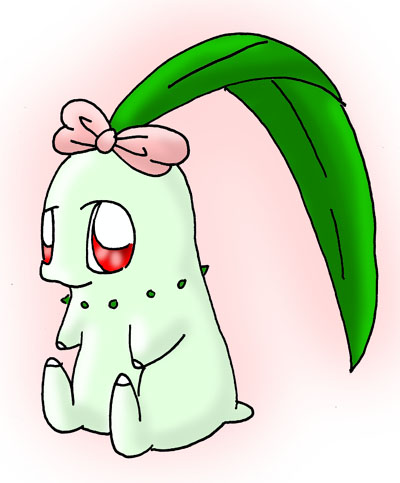 Chikorita wearing a ribbon