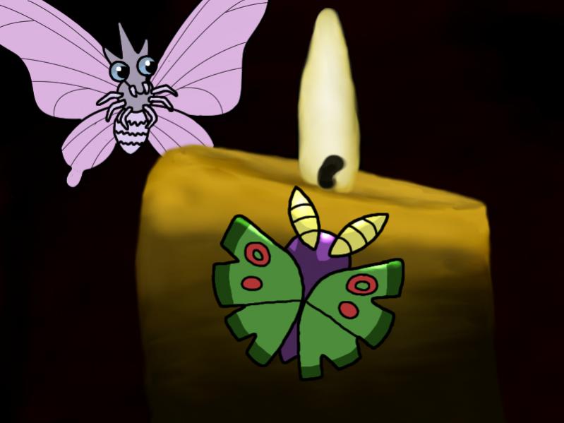 Digital drawing of Venomoth and Dustox done on Bulbagarden Oekaki.