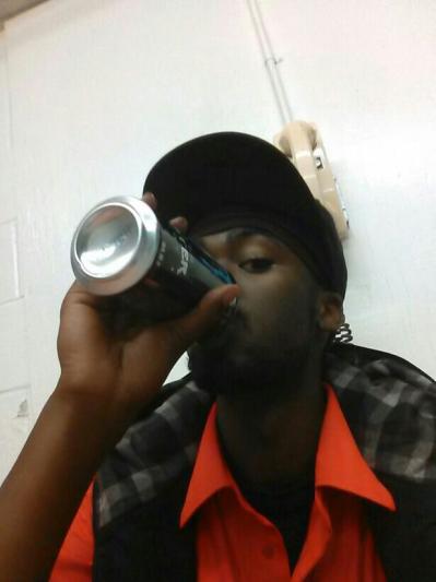 drinking a monster at work