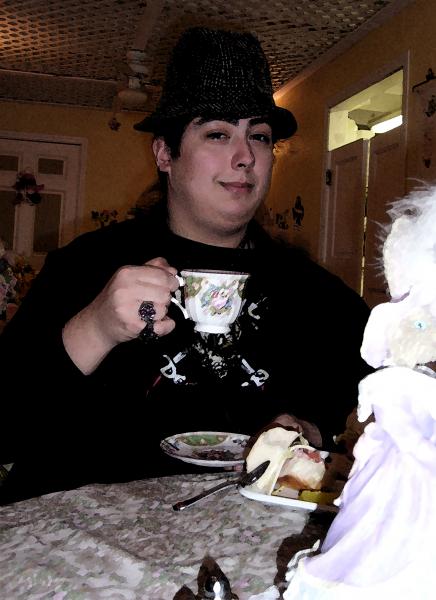 Enjoyin' a spot o' tea, just like Bartholomew "Black Bart" Roberts.