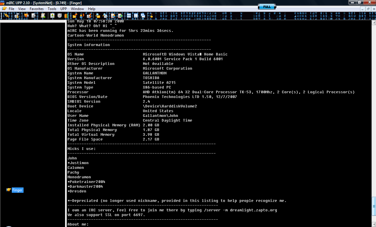 Finger output when you type:
/finger 74-61-94-10.mdo.clearwire-dns.net in MIRC