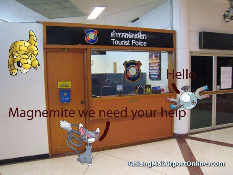 Glameow and Sandshrew ask officer magnemite to help Grimer Joe and Kerry