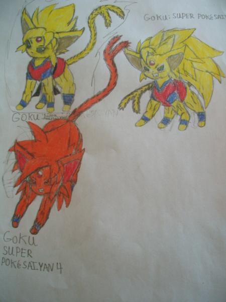 goku in super pokesaiyan states 1, 3 and 4