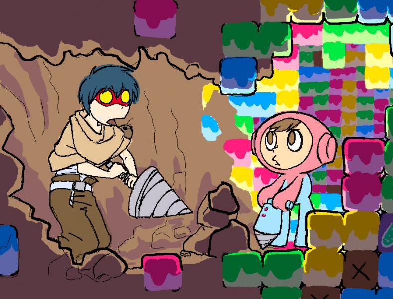 Gurren Lagann and this digging game that I can't quite remember the game title right now.... 
Also found in deviant art