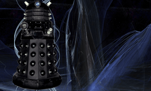 "Here's a dalek
There's a dalek
What a bloody lot of daleks
Funny dalek
Fuzzy dalek
Dalek dalek truck.

I was once a human
On Earth I'd laugh a play
T