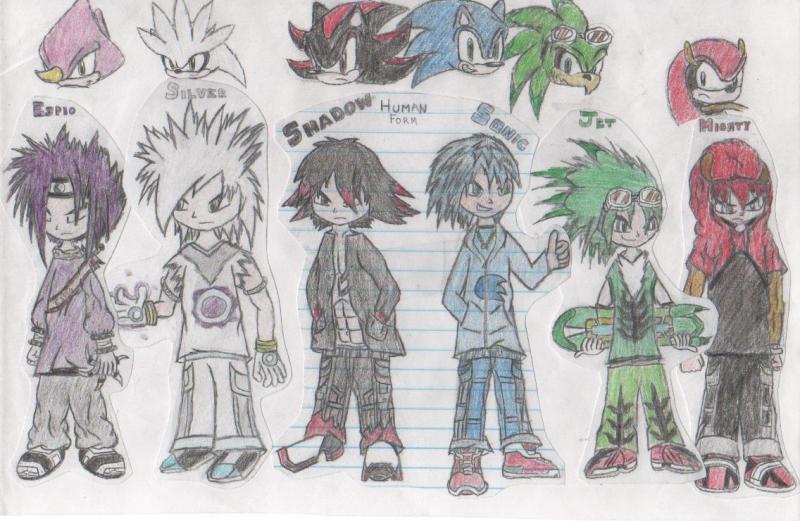 Human form sonic characters.
This is the drawing I use on the back of my school binder.