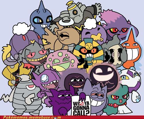 I see you, Ghost. Get that ridiculous grin off your face. You too, Rotom. BAD ROTOM. ROTOM LOOKS LIKE A WEIRDO. And Spiritomb is making the Epicface. 