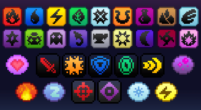Icons for Elemental Class, Malady (Status Condition), and Stats