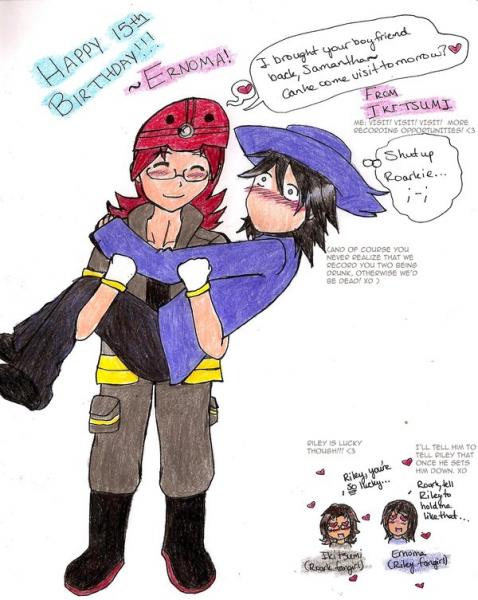 Ikitsumi: Ernoma's Birthday Present!

Ernoma turned 15 and I made her a drawing. 8D

She said he could visit as long as he was back home in 2 hours.

