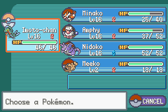 Imoto-chan the Grovyle - lv16
Minako the Pidgey - lv16
Amphy the Flaaffy - lv16
Nidoko the Nidoking - lv16
Meeko the Zigzagoon - lv2