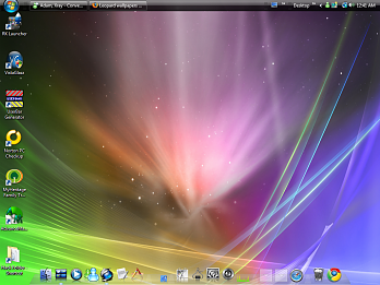 Is that a mac? Nope, sure isn't! RK Launcher FTW! I also installed the Mac cursors and sounds. As well as a nice wallpaper.