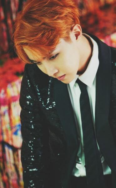 J-hope with scarlet orange hair. Nuff said :3