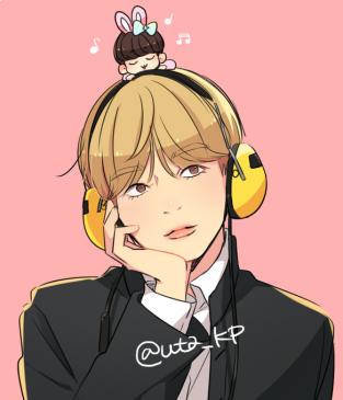 Jungkook (I think, can't really tell with this picture , it could be Taehyung) wearing headphones.