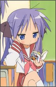 Kagami
Anime: Lucky Star
Appears: Episode 1 
Kagami is a lot a like me in a sense as the older twin she keeps track of her younger twin sister Tuskasa