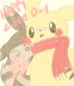 Kahana the Pikachu and Semika the Furret.
For love day. It's being made into cards.