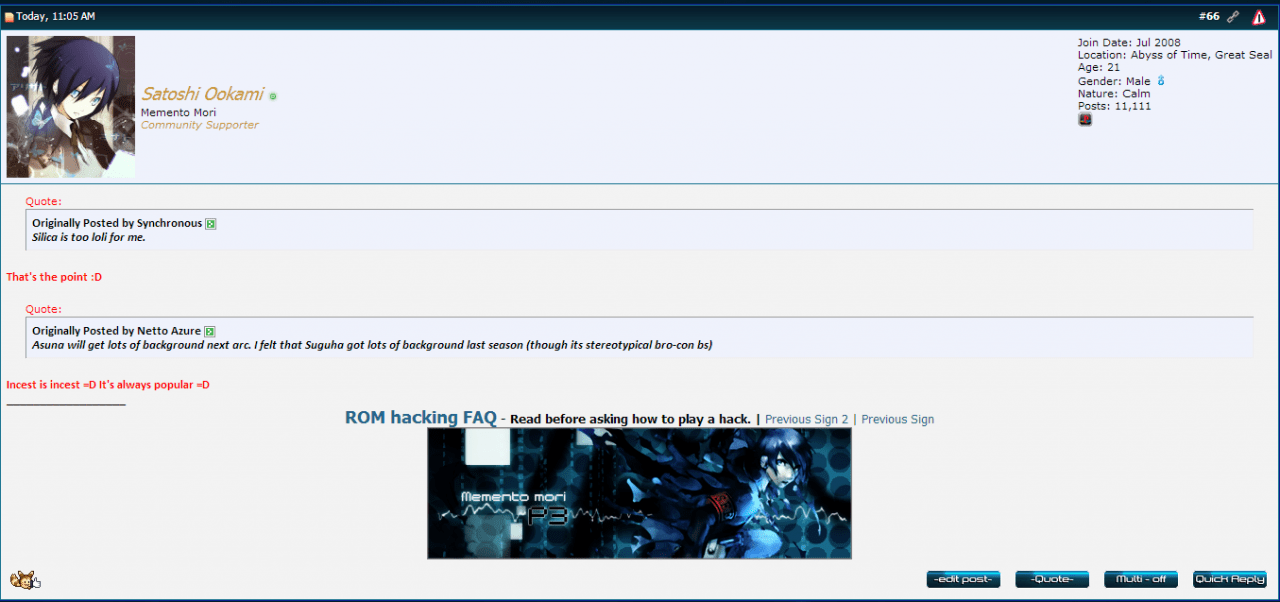 Lolis, incest... I kinda have... weird taste? =D
Very fitting 11111 post =D