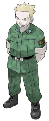 Lt. Surge served in the war and used Poke'mon to his advantage. Being a former member of Team Rocket, he resigned and became the Vermillion City Gym L