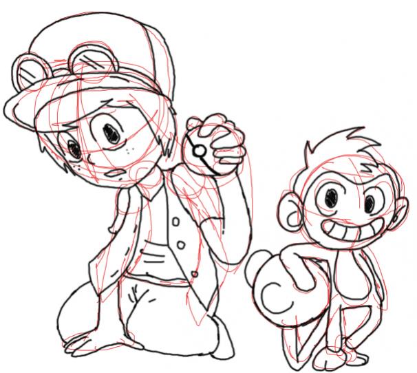 Lucas and Aipom - It would be in colour but I messed up the layers....