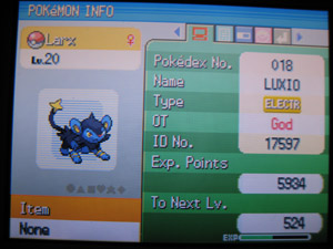 Luxiooo. Named for Larxene from Kingdom Hearts. This is my first time training an electric Pokémon with no intention to switch it out for Pichu/Pikach