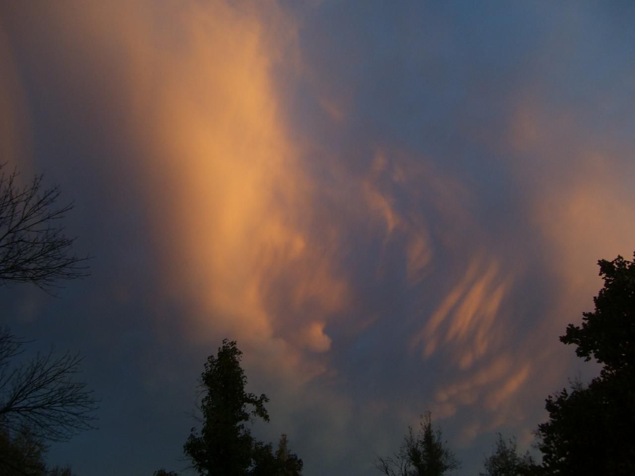 Mammatus clouds in the sun set.