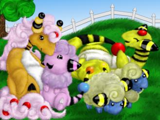 Mareep Had a Little Lamb

Mareep, Flaaffy, Ampharos & Mega Ampharos requested by a friend.