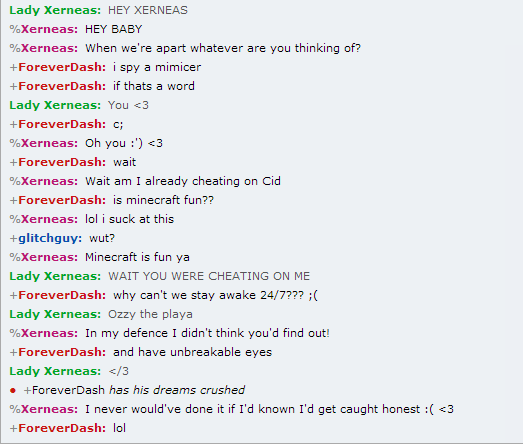 Me and Ozzy are flirting when I found out he was cheating on me </3

gunnerpow7 as Lady Xerneas
AlexOzzyCake as %Xerneas
