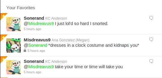 Me (Misdreavus9) and Buoysel (Sonerand) being silly on twitter.