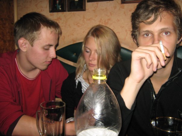Me, My girlfriend and my friend in our friend`s bar, were we hanging since we were 13)