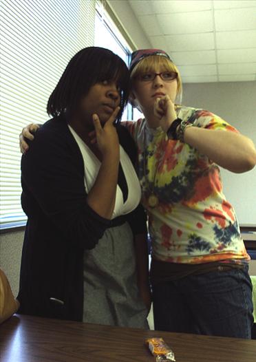 Me (right) and Arianna goofing off in Sociology class.