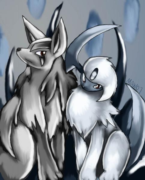 Mightyena and Absol by zerotwospirited