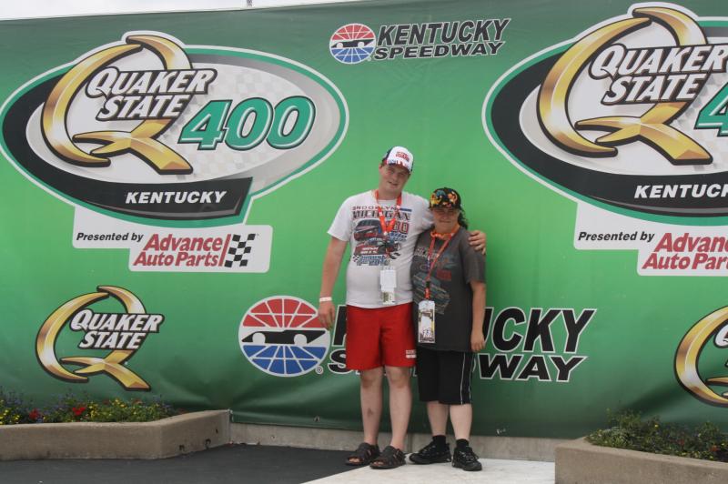 My boyfriend and I standing at the Quaker State 400 victory lane! 
Quaker State 400.
Sparta, Kentucky. 
June 28th, 2014.
90°F