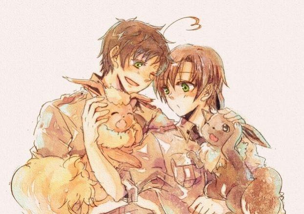 My brother, Romano, and his friend, Spain or Antonio, with their pokèmons.