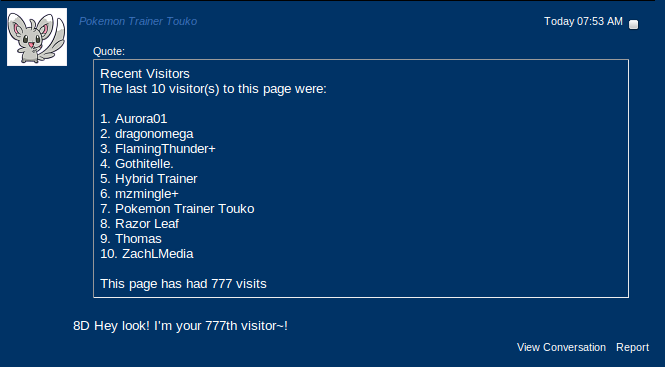My buddy Touko pointed out that she became my 777th visitor on my profile.