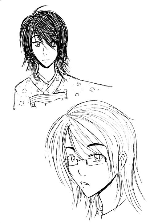 My characters, sister and brother Ren and Kazeyuki Tamada.
I was trying to make them look alike. ;_;
Ren-chan is 16, Kaz is 26. They're both very tall