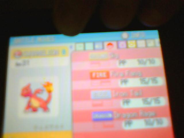 my charmeleon,moves:
Dig
Fire Fang
iron tail
dragon rage