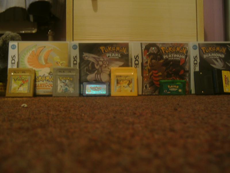 My Pokémon game collection, it's not all of them though. I no longer have my Pokémon Stadium games and I can't find, Fire Red, Pokémon Blue or Pokémon