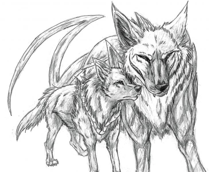 My Protector
Saiya and Damian. Sort of a junk sketch, but ah well. 
Again, 2010.